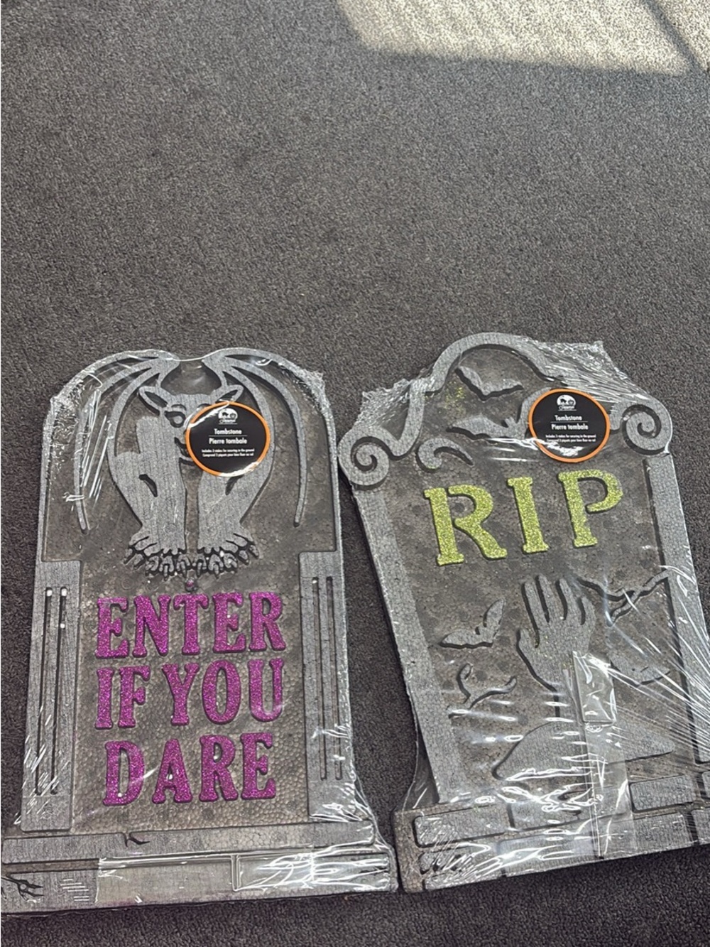 Glitter Lettered Halloween Tombstone Decor - Pink & Green Accents - Picture 2 of 2